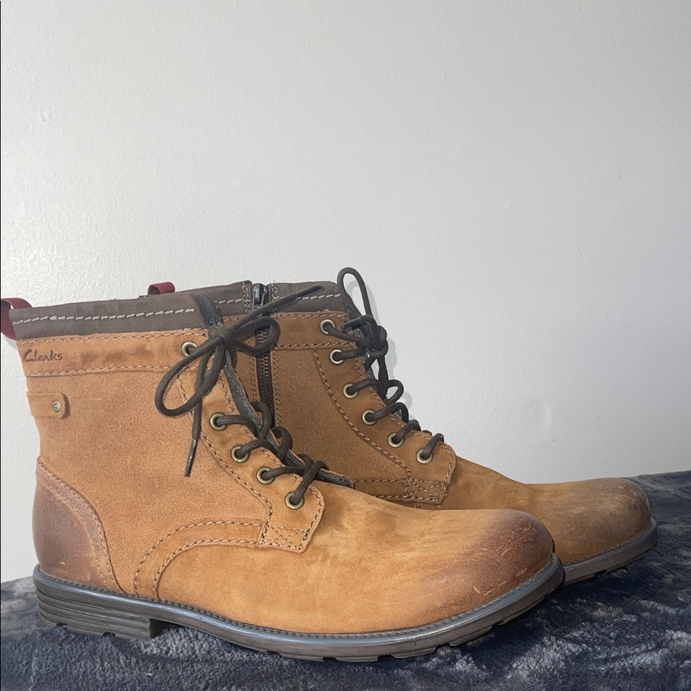 Clarks Men's "Darian Hi" Tobacco Leather Brown Lace-Up Boots Size 13